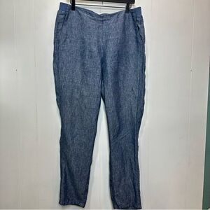J. Jill Straight Leg 100% Linen Blue Chambray Pant Size Medium